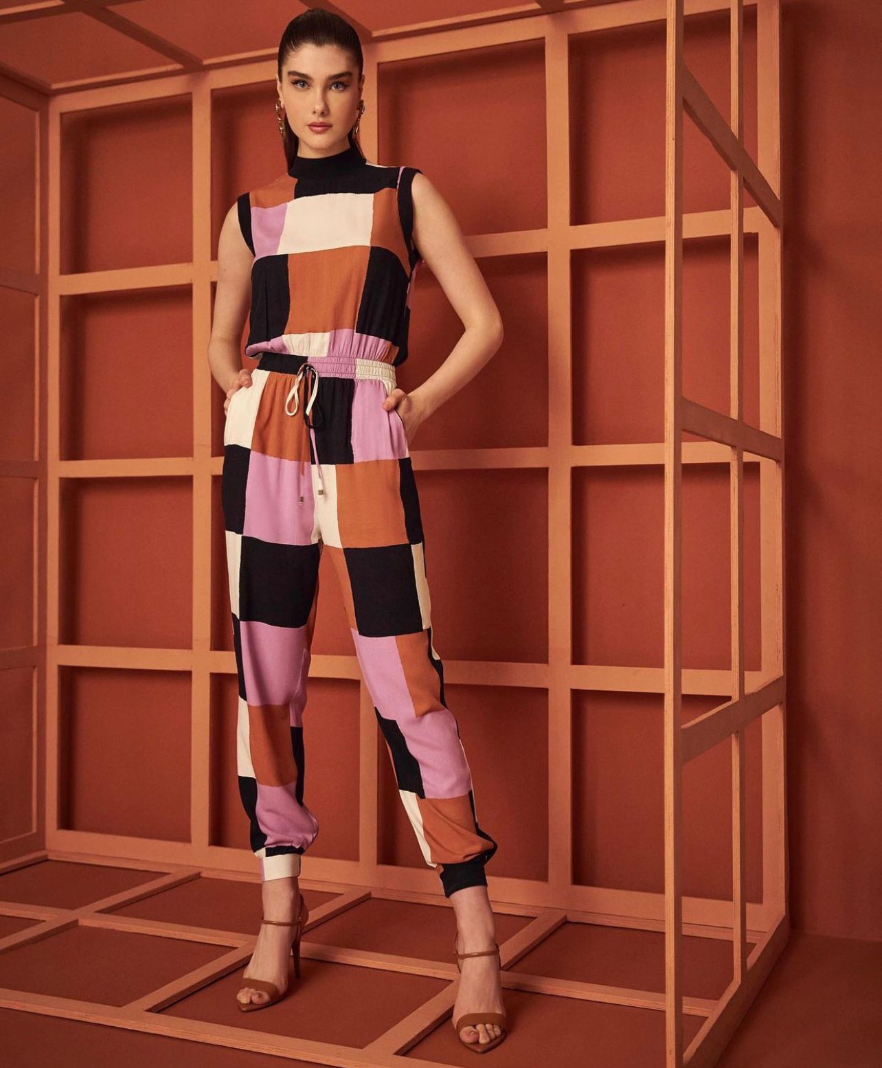 AVA Geometric Print Straight Line Jumpsuit