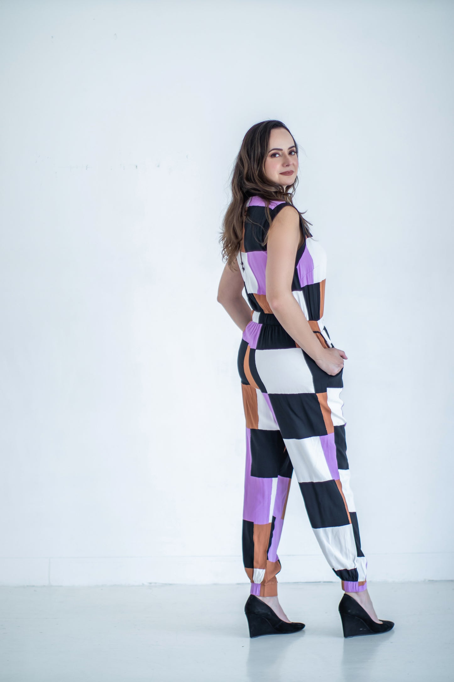 AVA Geometric Print Straight Line Jumpsuit