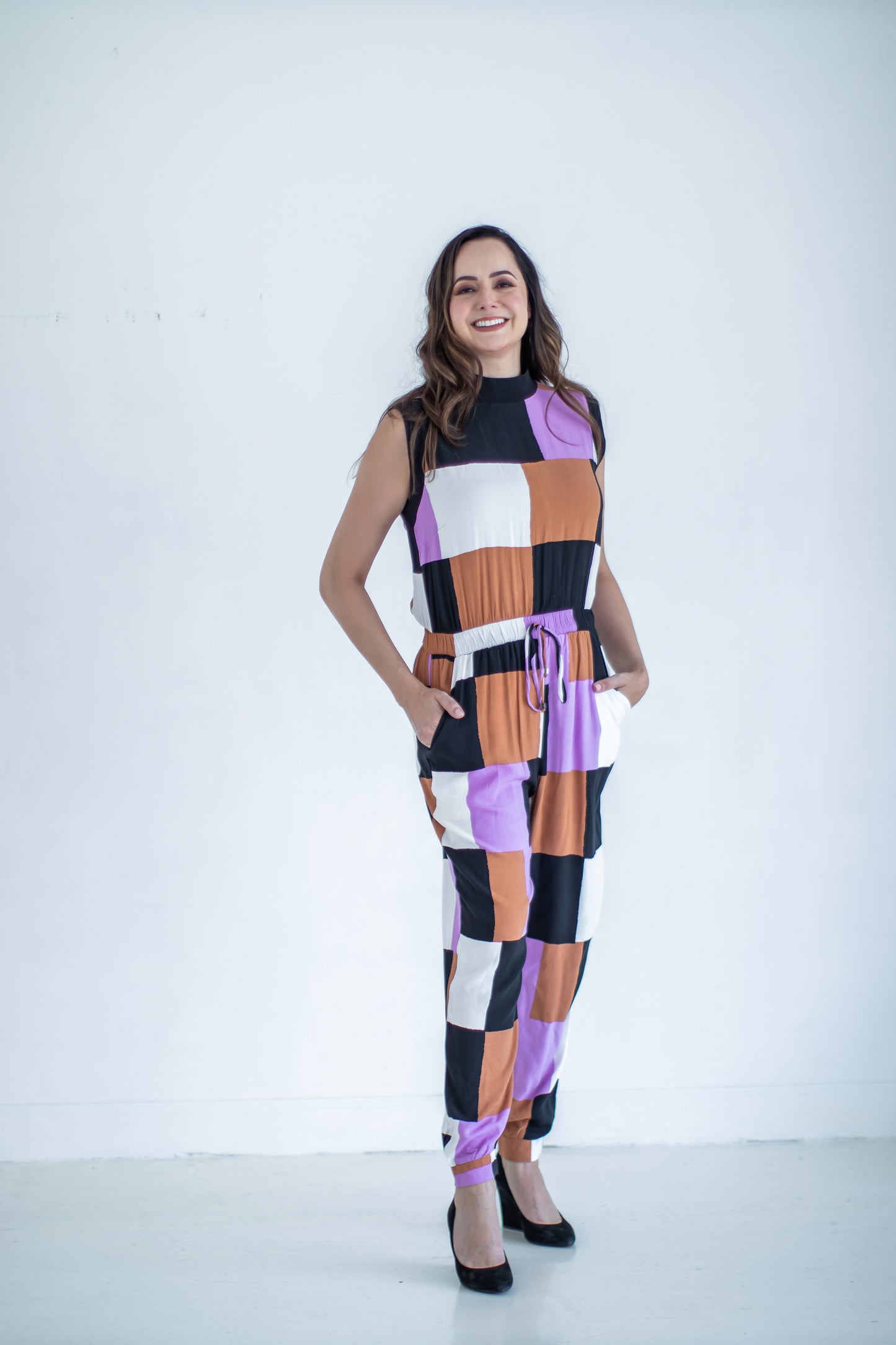 AVA Geometric Print Straight Line Jumpsuit