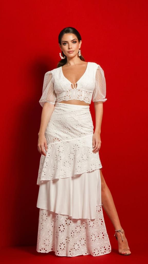 JULIA Eyelet Cropped Top Maxi Skirt Two-Piece Set