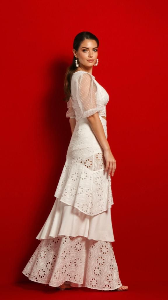 JULIA Eyelet Cropped Top Maxi Skirt Two-Piece Set