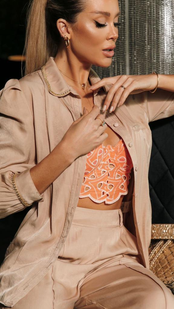 KEYLA Buttoned-Down Champagne Shimmer Shirt