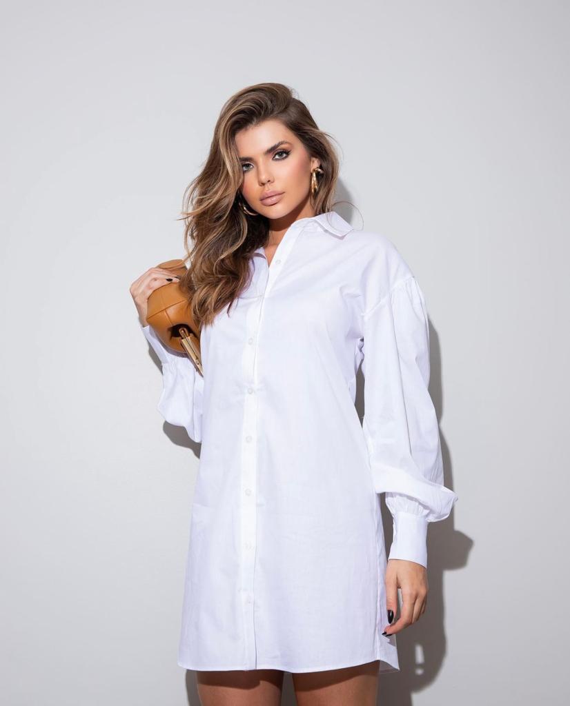 MAYA Buttoned-Down Puff Sleeve Shirtdress