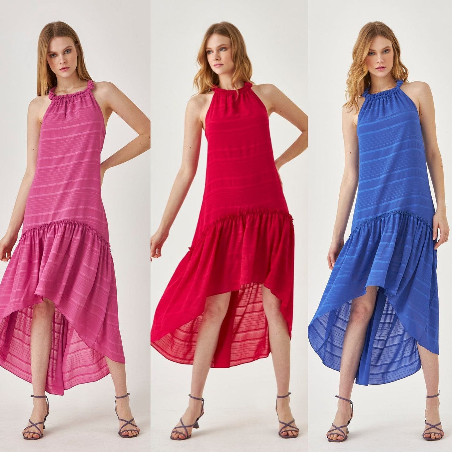 NIKKI Asymmetrical Casual Halter Midi Dress - FINAL SALE