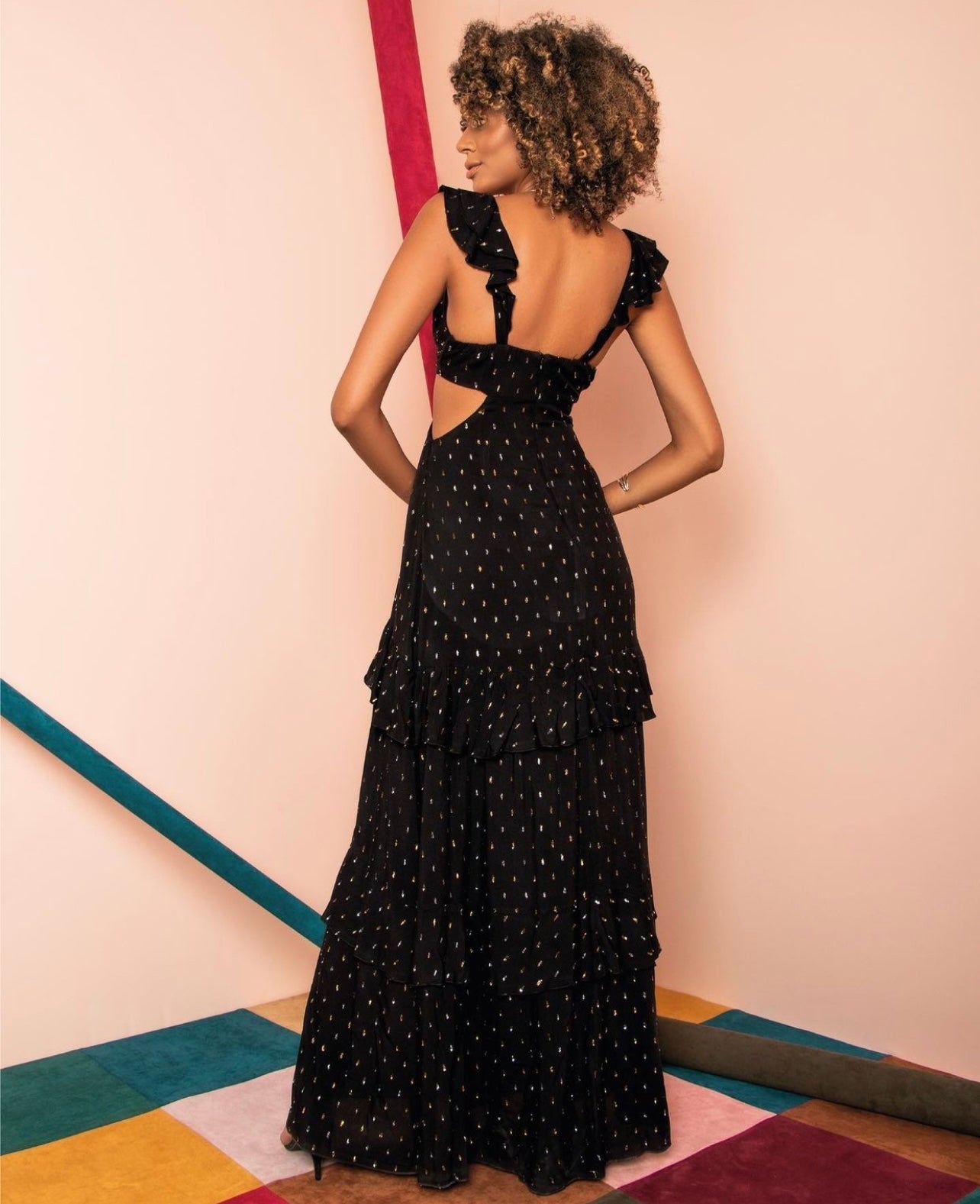PAULA Double-Sided Cut Out Queen Anne Neckline Layered Maxi Dress