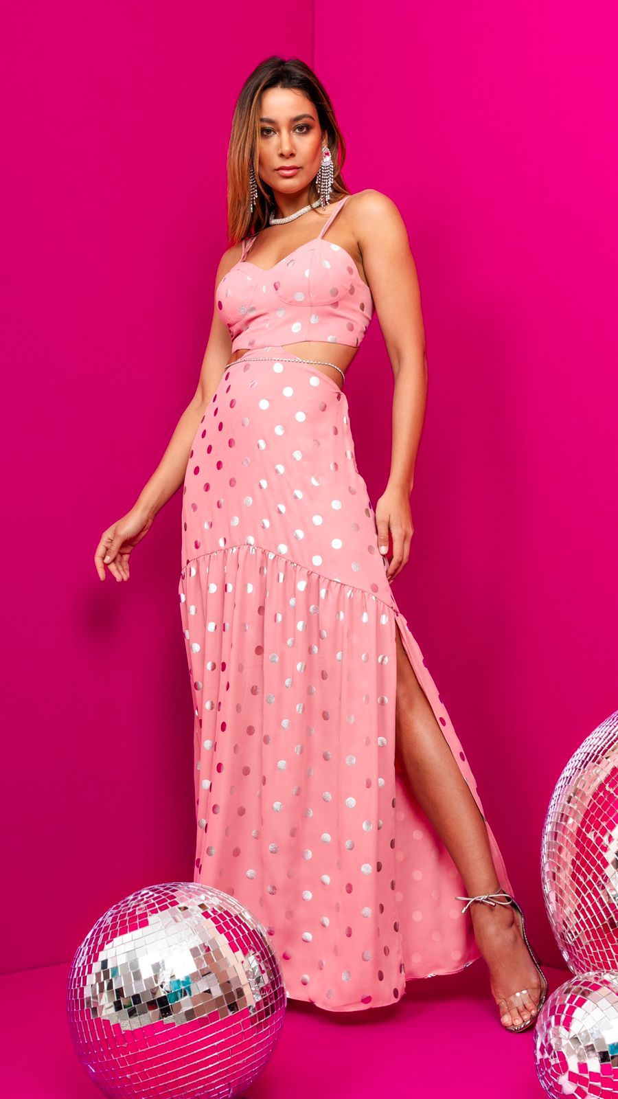POLLY Polka Dots Cutout Backless Tiered Maxi Dress