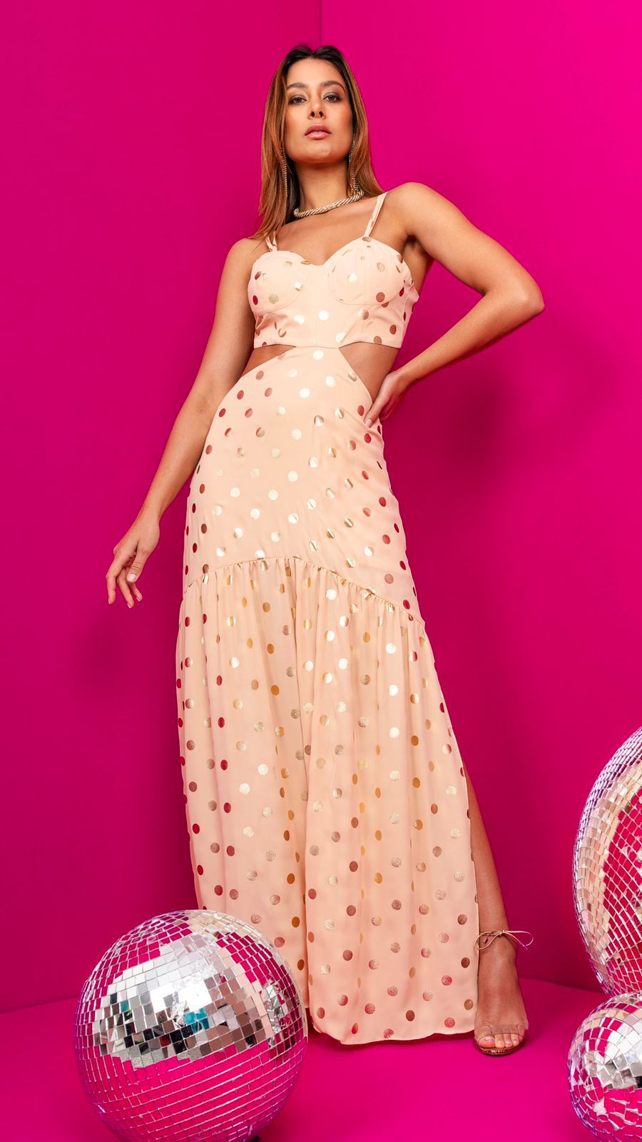 POLLY Polka Dots Cutout Backless Tiered Maxi Dress