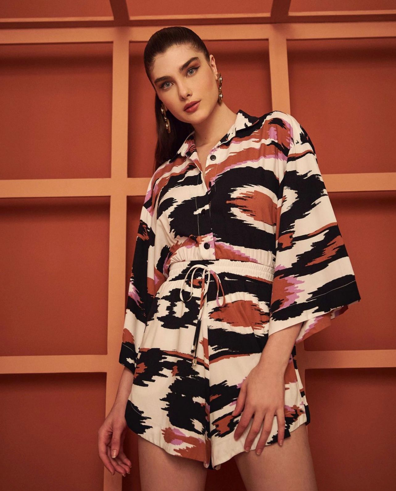 ROXY Abstract Print Bell Sleeve Romper
