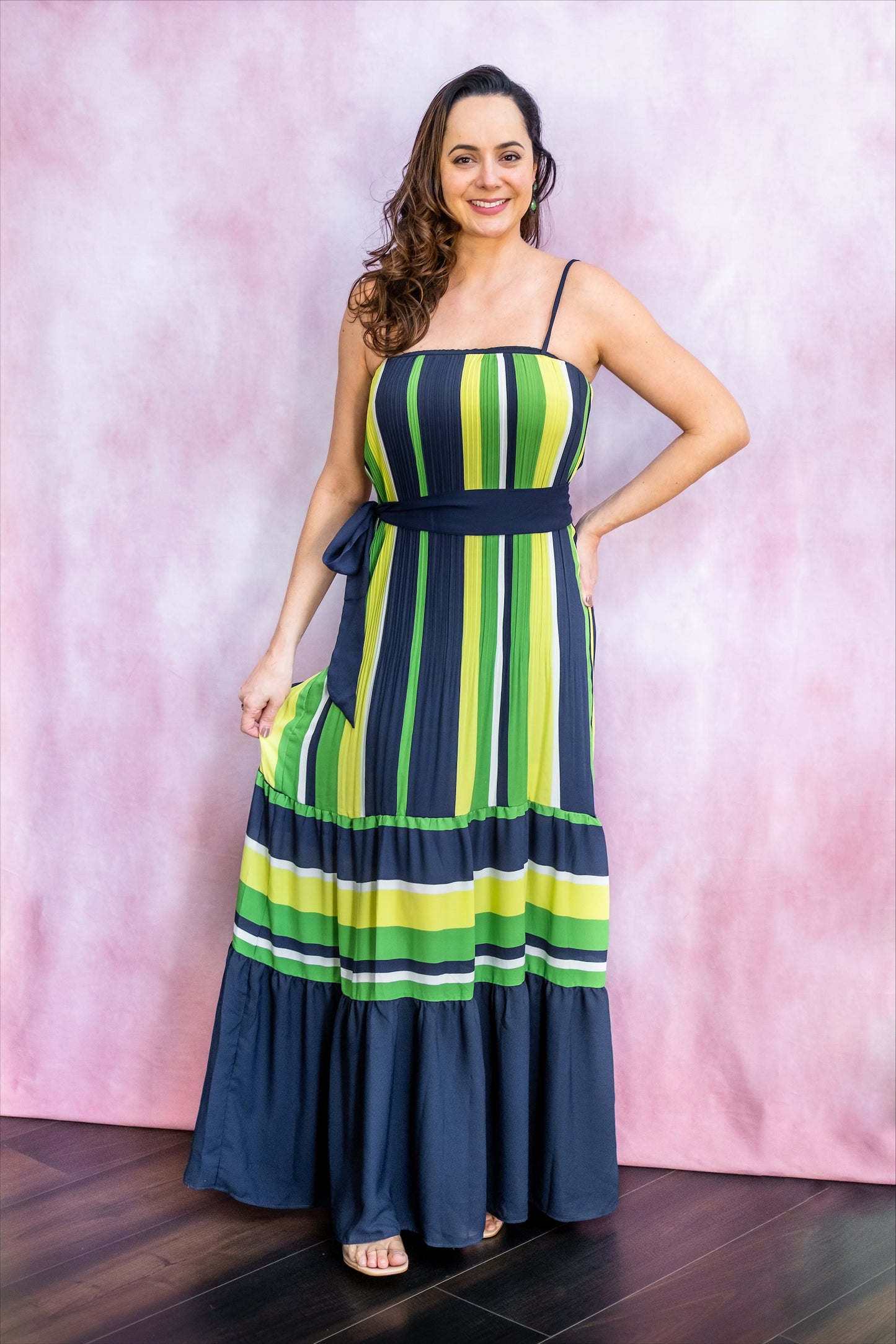 SAMANTHA Striped Spaghetti Tiered Maxi Dress - FINAL SALE
