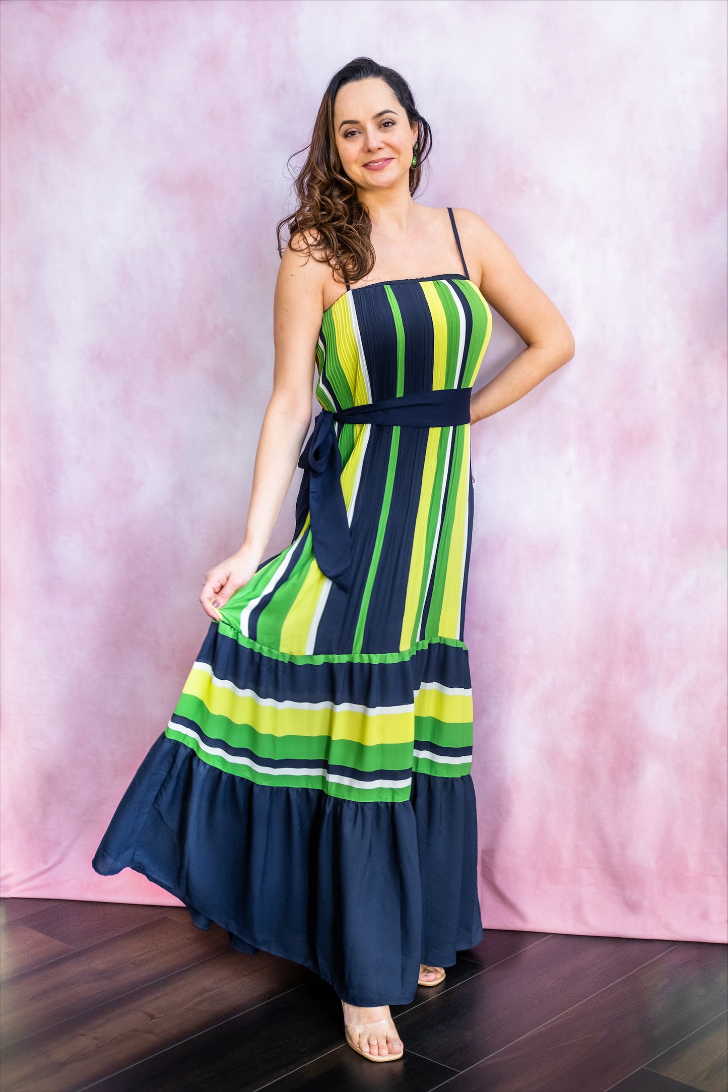 SAMANTHA Striped Spaghetti Tiered Maxi Dress - FINAL SALE