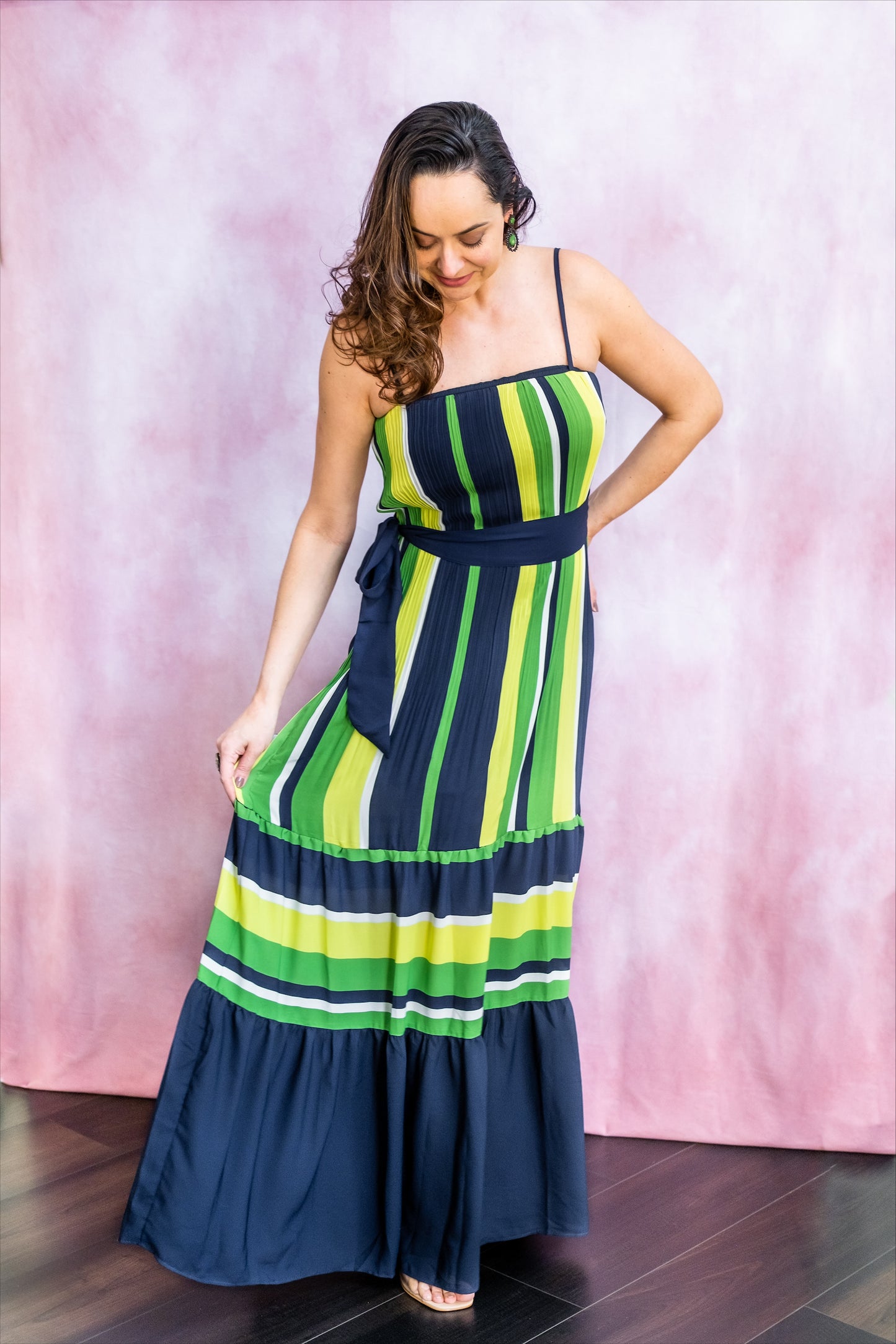 SAMANTHA Striped Spaghetti Tiered Maxi Dress - FINAL SALE