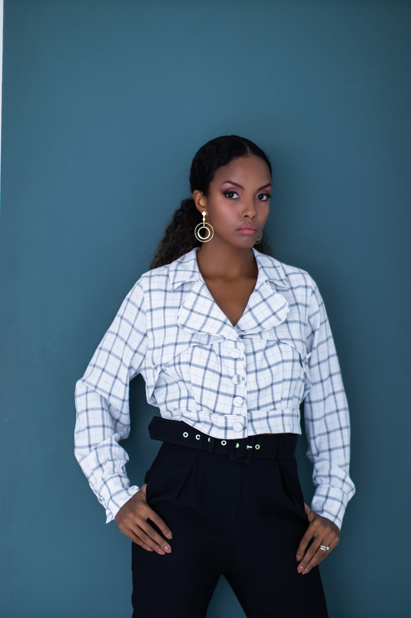SHELBY Black and White Cropped Blazer