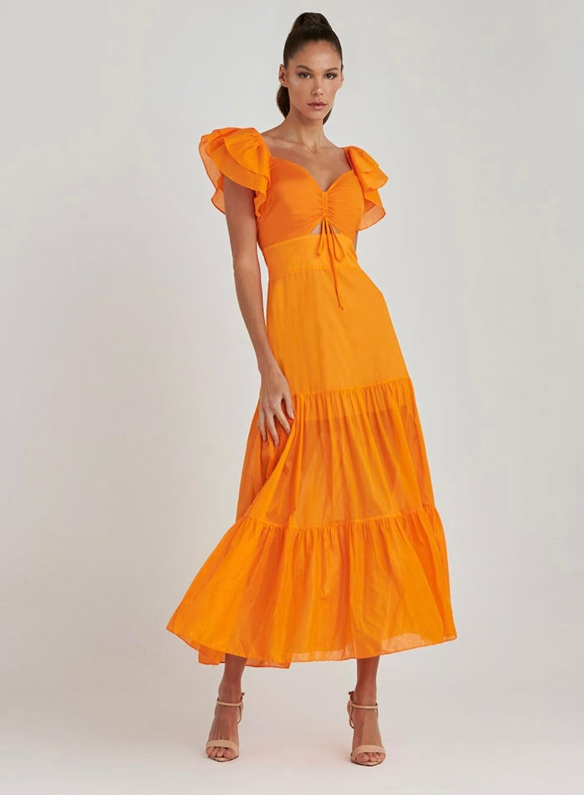 UMA Sweetheart Neck Ruffled Sleeves Tiered Maxi Dress - FINAL SALE