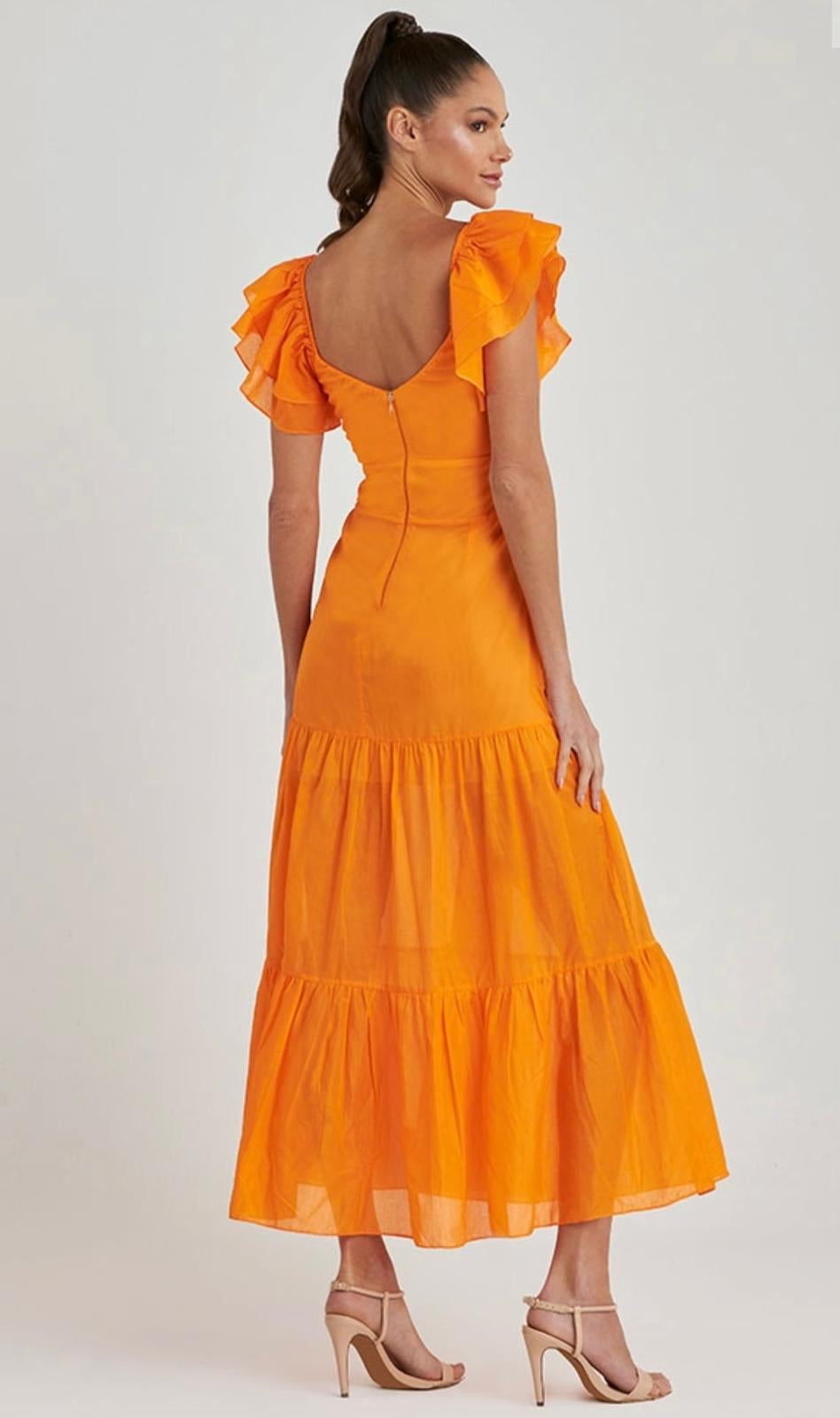 UMA Sweetheart Neck Ruffled Sleeves Tiered Maxi Dress - FINAL SALE