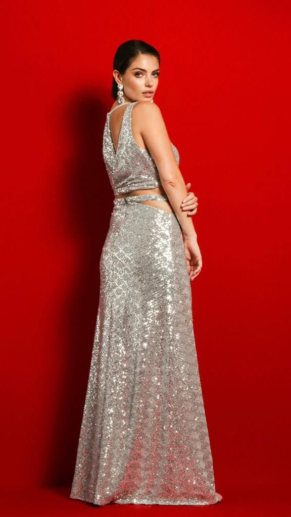 WENDY Sequin Cropped Top Maxi Skirt Two-Piece Set