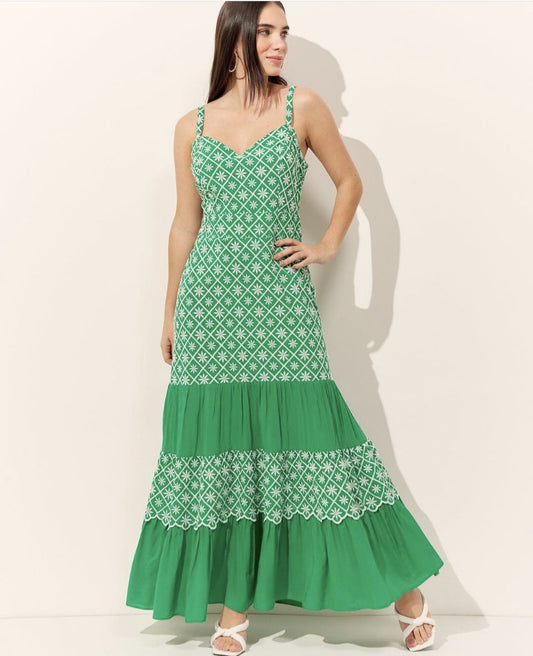 AURORA Embroidered Floral Pattern Tiered Maxi Dress