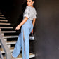 RENATA Metal Chain Side Slit Flare Denim Pants