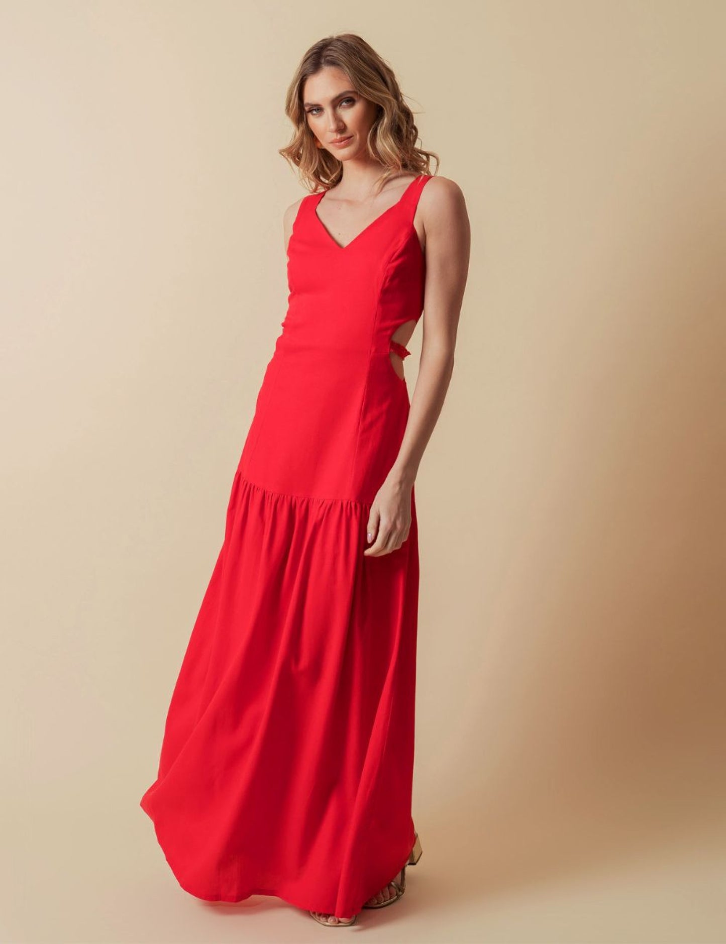 MADISON V-Neck Sleeveless Linen Maxi Dress