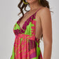 GRACE Tropical Backless Halter Neck Plunge Maxi Dress - FINAL SALE