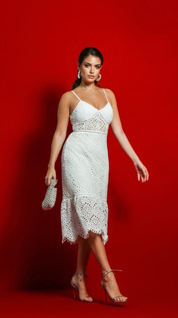 KATIA Eyelet Spaghetti Strap Mermaid Style Midi Dress