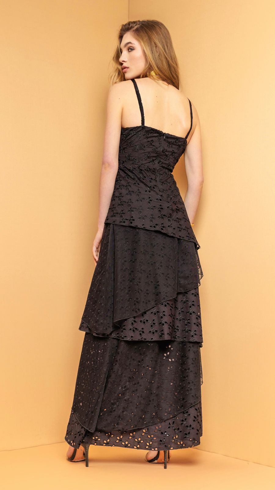 LOLA Eyelet V-Neck Layered Maxi Dress