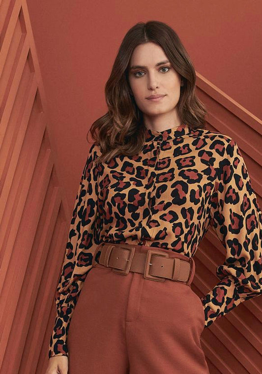 MELINE Elegant Animal Print Long Sleeve Blouse - FINAL SALE