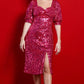 MARIE Puff Sleeve Sweetheart Neck Sequin Midi Dress