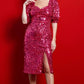 MARIE Puff Sleeve Sweetheart Neck Sequin Midi Dress
