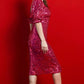 MARIE Puff Sleeve Sweetheart Neck Sequin Midi Dress