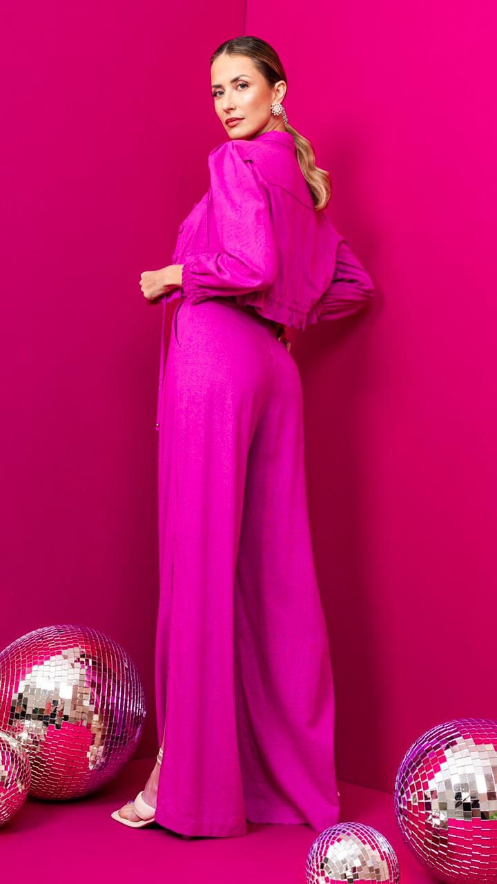 URSULA Three-Piece Set Cropped Top + Long Sleeve Blouse + Flare Pants