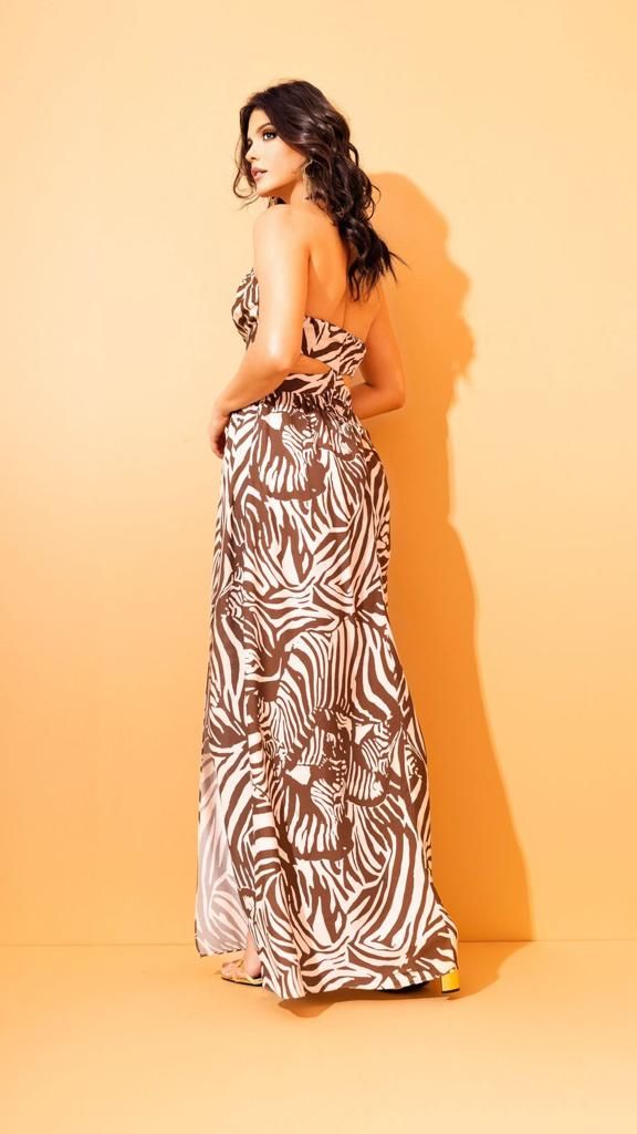 MONIQUE Zebra Pattern Maxi Dress