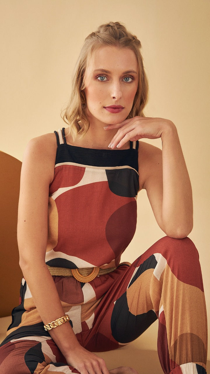 OLGA Sleeveless Abstract Print Jumpsuit