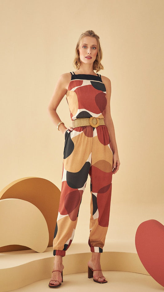 OLGA Sleeveless Abstract Print Jumpsuit