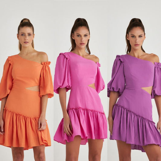 PIPER One-Shoulder Puff Sleeve Mini Dress - FINAL SALE