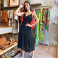 ROCHELLE Sleeveless V-Neck Sheer Black Midi Dress
