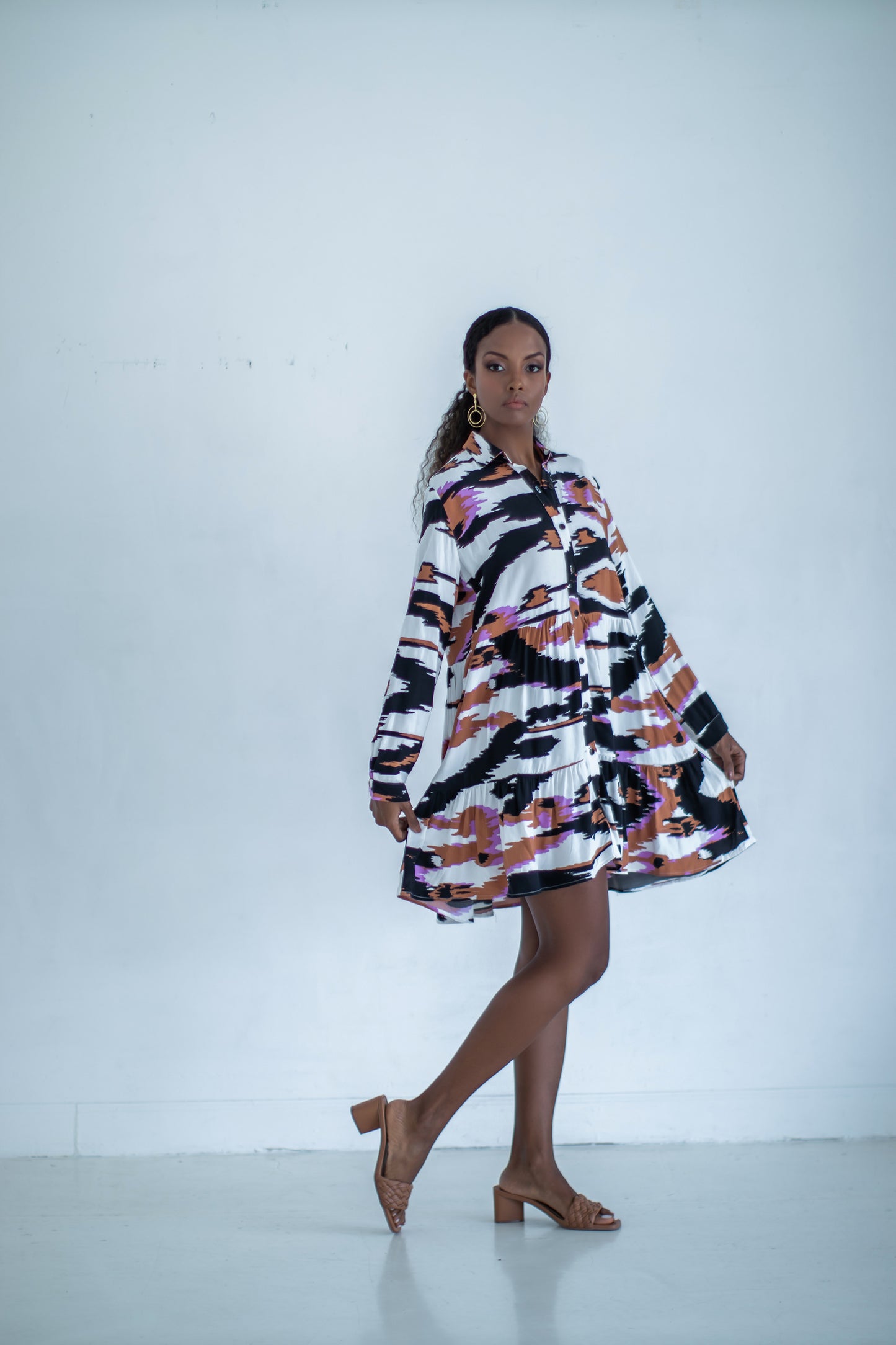 ROWAN Abstract Print Tiered Mini Dress