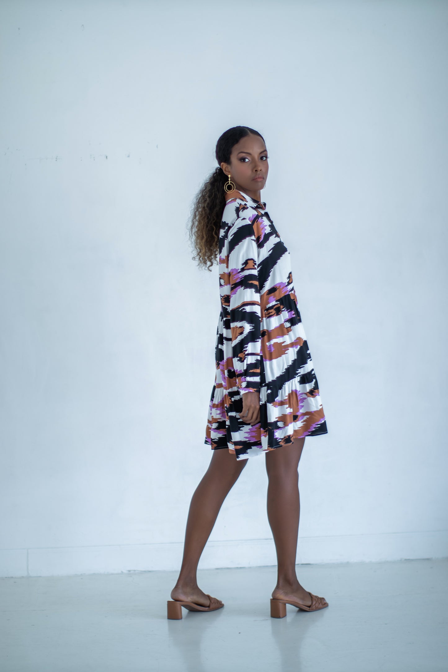 ROWAN Abstract Print Tiered Mini Dress