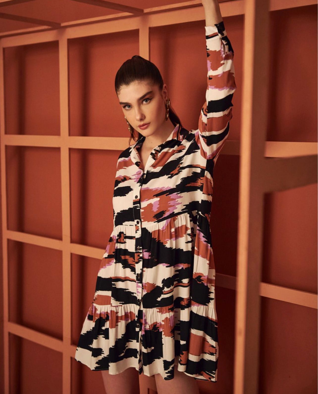 ROWAN Abstract Print Tiered Mini Dress