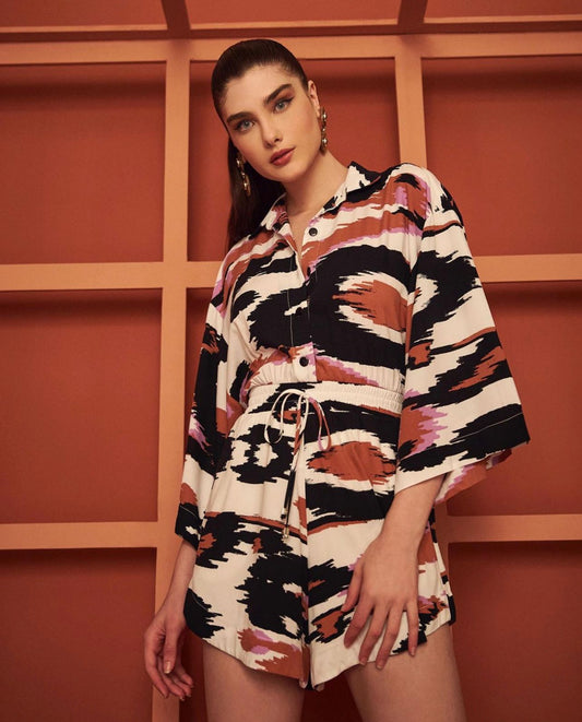 ROXY Abstract Print Bell Sleeve Romper