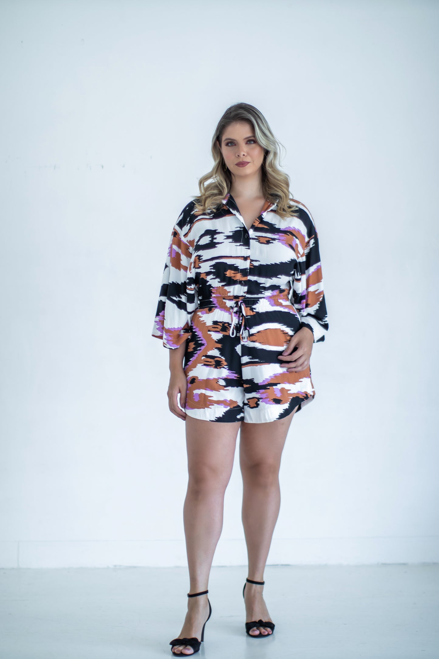ROXY Abstract Print Bell Sleeve Romper