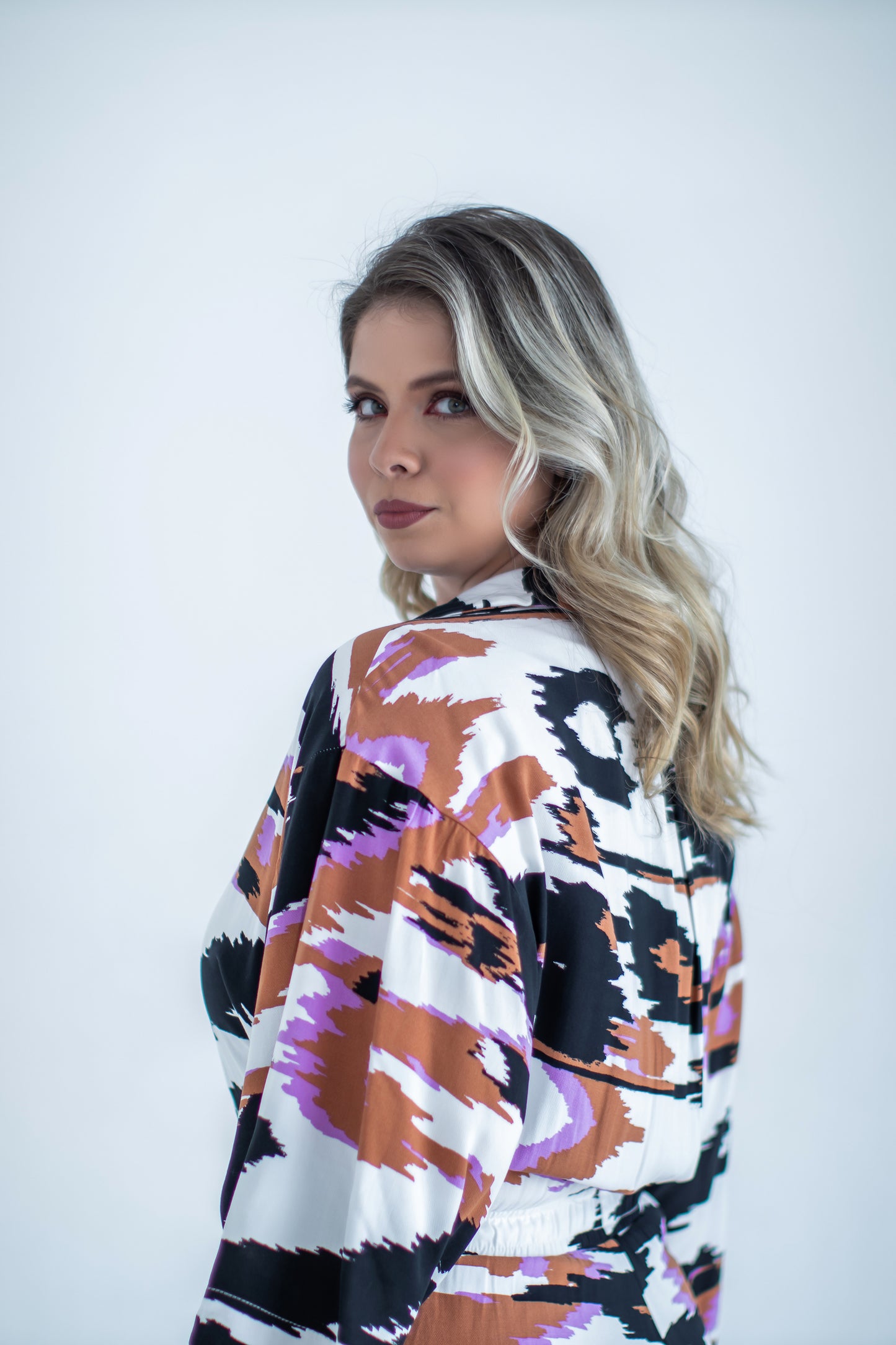 ROXY Abstract Print Bell Sleeve Romper