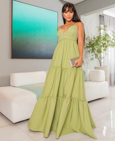 TIANA Plunge Neck Boho Tiered Maxi Dress - FINAL SALE