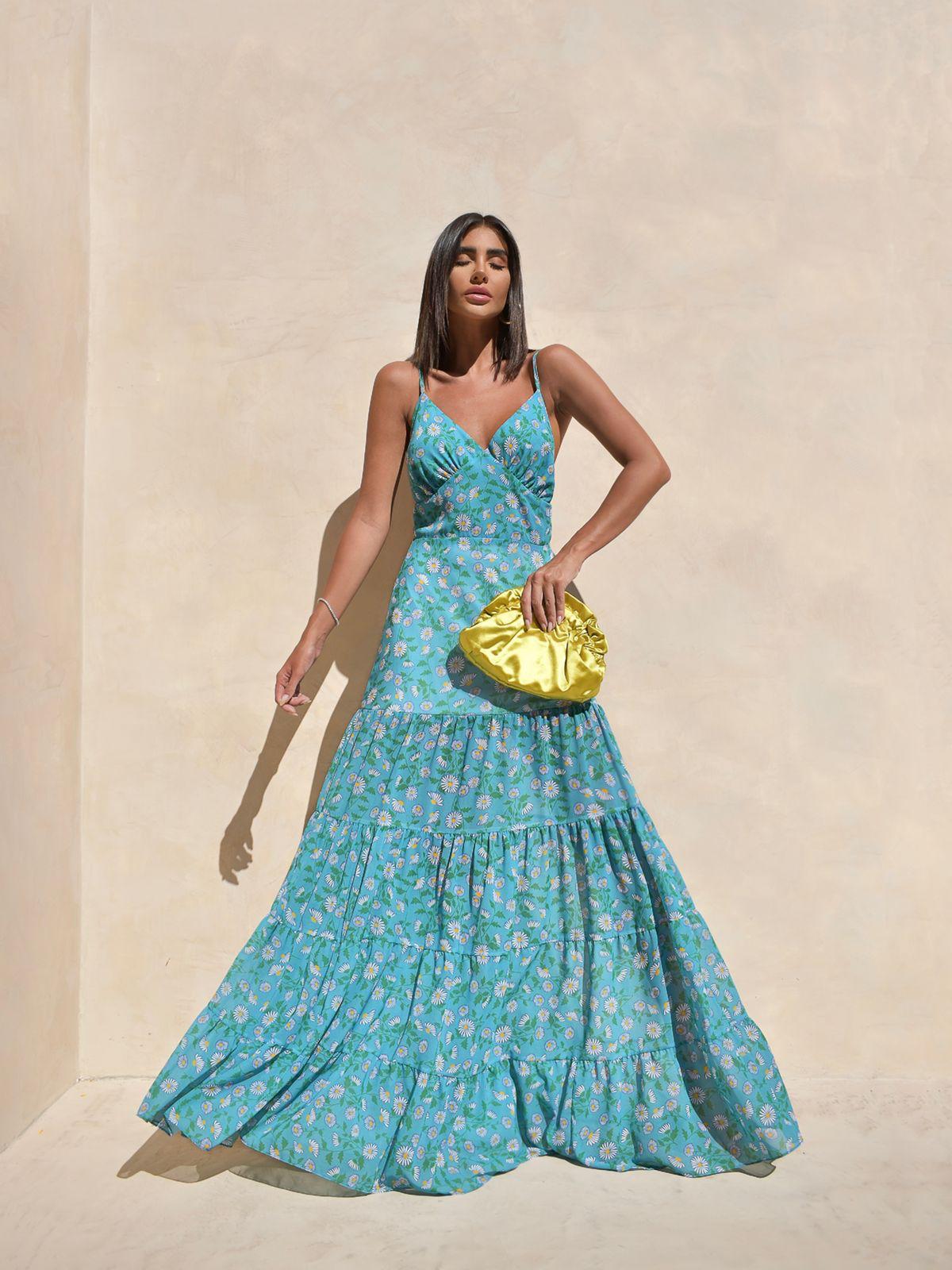 VIVIAN Backless V-Neck Spaghetti Strap Floral Maxi Dress - FINAL DRESS