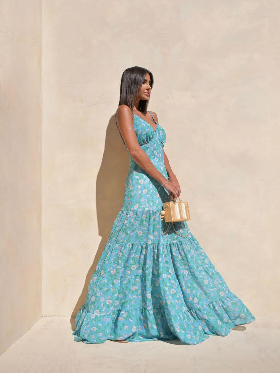 VIVIAN Backless V-Neck Spaghetti Strap Floral Maxi Dress - FINAL DRESS