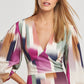 ZOE Abstract Print V-Neckline Bishop Sleeves Tiered Mini Dress - FINAL DRESS