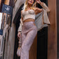 REBECCA Sequin Flare High-Waisted Pants